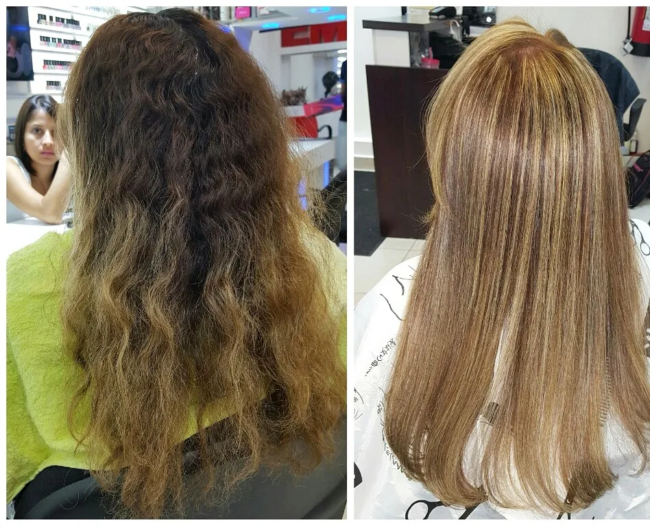 Transformación de cabello antes y después